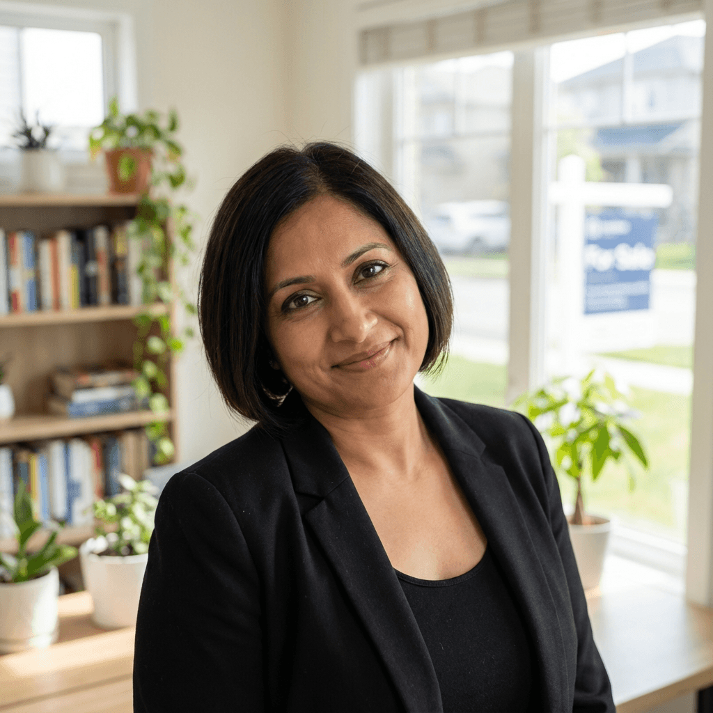 Female business buyer in her mid 40s, South Asian, professional and discerning appearance