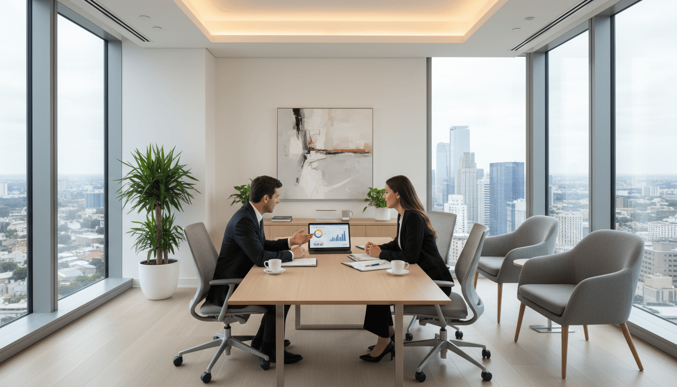Professional business advisor in meeting with client in modern office